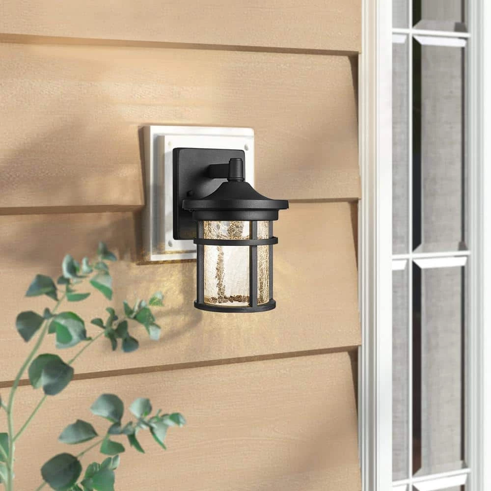 1-Light Black Non Solar Integrated LED Outdoor Wall Lantern Sconces with Crackle Glass Shade (2-Pack) by TRUE FINE 5 1-Light Black Non Solar Integrated LED Outdoor Wall Lantern Sconces with Crackle Glass Shade (2-Pack) by TRUE FINE - Image 3