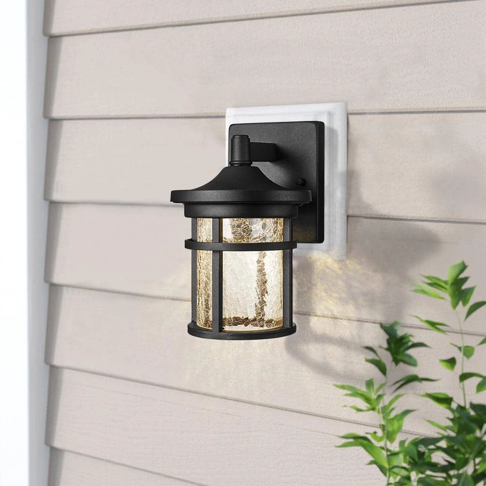1-Light Black Non Solar Integrated LED Outdoor Wall Lantern Sconces with Crackle Glass Shade (2-Pack) by TRUE FINE 13 1-Light Black Non Solar Integrated LED Outdoor Wall Lantern Sconces with Crackle Glass Shade (2-Pack) by TRUE FINE - Image 11