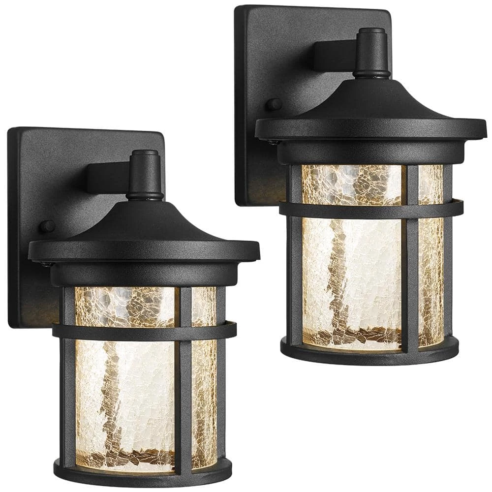 1-Light Black Non Solar Integrated LED Outdoor Wall Lantern Sconces with Crackle Glass Shade (2-Pack) by TRUE FINE 3 1-Light Black Non Solar Integrated LED Outdoor Wall Lantern Sconces with Crackle Glass Shade (2-Pack) by TRUE FINE