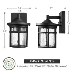 1-Light Black Non Solar Integrated LED Outdoor Wall Lantern Sconces with Crackle Glass Shade (2-Pack) by TRUE FINE 19 1-Light Black Non Solar Integrated LED Outdoor Wall Lantern Sconces with Crackle Glass Shade (2-Pack) by TRUE FINE -Dale Tiffany Store black true fine outdoor sconces 21515ot 2pk 66 1000