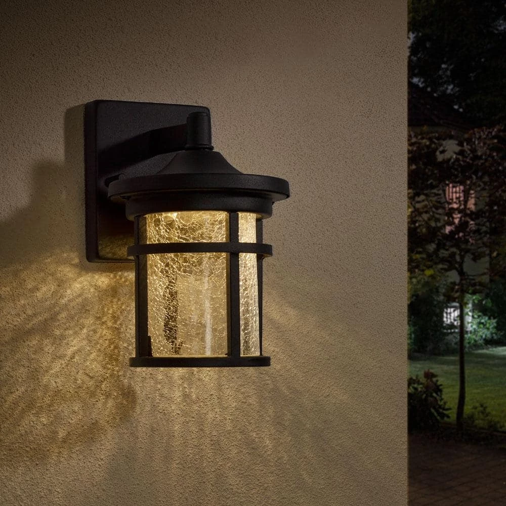 1-Light Black Non Solar Integrated LED Outdoor Wall Lantern Sconces with Crackle Glass Shade (2-Pack) by TRUE FINE 6 1-Light Black Non Solar Integrated LED Outdoor Wall Lantern Sconces with Crackle Glass Shade (2-Pack) by TRUE FINE - Image 4