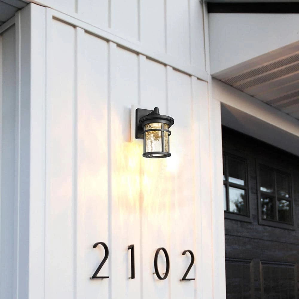 1-Light Black Non Solar Integrated LED Outdoor Wall Lantern Sconces with Crackle Glass Shade (2-Pack) by TRUE FINE 4 1-Light Black Non Solar Integrated LED Outdoor Wall Lantern Sconces with Crackle Glass Shade (2-Pack) by TRUE FINE - Image 2