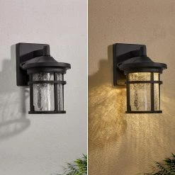 1-Light Black Non Solar Integrated LED Outdoor Wall Lantern Sconces with Crackle Glass Shade (2-Pack) by TRUE FINE 25 1-Light Black Non Solar Integrated LED Outdoor Wall Lantern Sconces with Crackle Glass Shade (2-Pack) by TRUE FINE -Dale Tiffany Store black true fine outdoor sconces 21515ot 2pk fa 1000