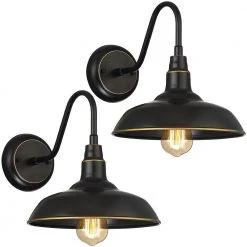 Blackforge 10 in. 1-Light Black with Gold Non Solar Outdoor Barn Wall Lantern Sconce (2-Pack) by TRUE FINE