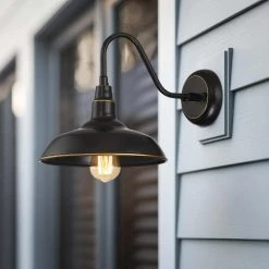 Blackforge 10 in. 1-Light Black with Gold Non Solar Outdoor Barn Wall Lantern Sconce (2-Pack) by TRUE FINE -Dale Tiffany Store black true fine outdoor sconces 21517ot 2pk fa 1000