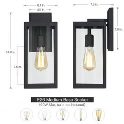 1-Light Black Modern Non Solar Outdoor Wall Lantern Sconce with Clear Glass Panel by TRUE FINE 15 1-Light Black Modern Non Solar Outdoor Wall Lantern Sconce with Clear Glass Panel by TRUE FINE -Dale Tiffany Store black true fine outdoor sconces 21518ot 40 1000