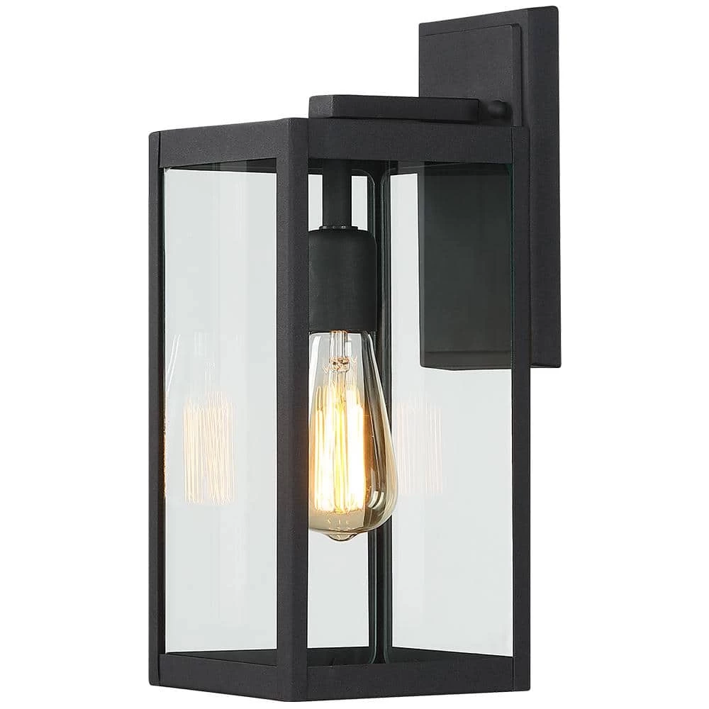 1-Light Black Modern Non Solar Outdoor Wall Lantern Sconce with Clear Glass Panel by TRUE FINE 3 1-Light Black Modern Non Solar Outdoor Wall Lantern Sconce with Clear Glass Panel by TRUE FINE