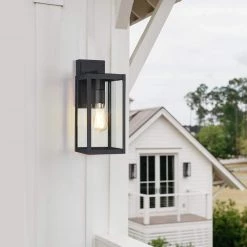 1-Light Black Modern Non Solar Outdoor Wall Lantern Sconce with Clear Glass Panel by TRUE FINE 16 1-Light Black Modern Non Solar Outdoor Wall Lantern Sconce with Clear Glass Panel by TRUE FINE -Dale Tiffany Store black true fine outdoor sconces 21518ot a0 1000