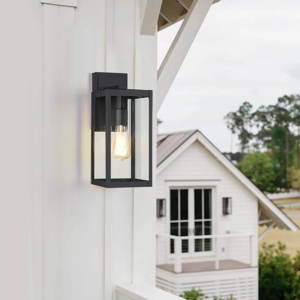 1-Light Black Modern Non Solar Outdoor Wall Lantern Sconce with Clear Glass Panel by TRUE FINE 6 1-Light Black Modern Non Solar Outdoor Wall Lantern Sconce with Clear Glass Panel by TRUE FINE - Image 4