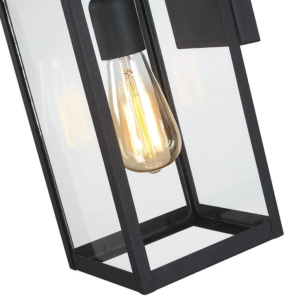 1-Light Black Modern Non Solar Outdoor Wall Lantern Sconce with Clear Glass Panel by TRUE FINE 9 1-Light Black Modern Non Solar Outdoor Wall Lantern Sconce with Clear Glass Panel by TRUE FINE - Image 7