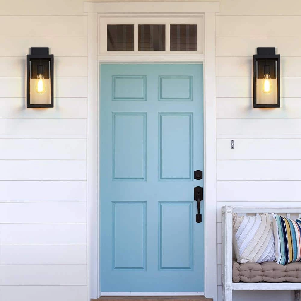 1-Light Black Modern Non Solar Outdoor Wall Lantern Sconce with Clear Glass Panel by TRUE FINE 4 1-Light Black Modern Non Solar Outdoor Wall Lantern Sconce with Clear Glass Panel by TRUE FINE - Image 2