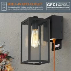 Trevot 1-Light 12 in. Black Outdoor Wall Lantern Sconce with Built-In GFCI Outlets by TRUE FINE -Dale Tiffany Store black true fine outdoor sconces td130001ot 40 1000