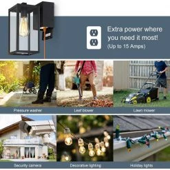 Trevot 1-Light 12 in. Black Outdoor Wall Lantern Sconce with Built-In GFCI Outlets by TRUE FINE -Dale Tiffany Store black true fine outdoor sconces td130001ot 66 1000