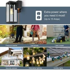 Trevot 1-Light 16 in. Black Outdoor Wall Lantern Sconce with Built-In GFCI Outlets by TRUE FINE -Dale Tiffany Store black true fine outdoor sconces td130002ot 1d 1000