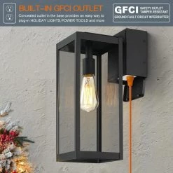 Trevot 1-Light 16 in. Black Outdoor Wall Lantern Sconce with Built-In GFCI Outlets by TRUE FINE -Dale Tiffany Store black true fine outdoor sconces td130002ot 40 1000