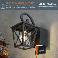 Glendale 1-Light Black Hardwired Outdoor Wall Lantern Sconce with Built-In GFCI Outlets by TRUE FINE -Dale Tiffany Store black true fine outdoor sconces td20016ot a0 1000