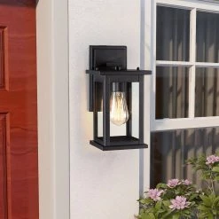1-Light Modern Black Hardwired Outdoor Wall Lantern Sconce with Clear Glass Panels by TRUE FINE -Dale Tiffany Store black true fine outdoor sconces td40001ot 66 1000