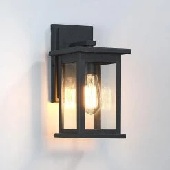 1-Light Modern Black Hardwired Outdoor Wall Lantern Sconce with Clear Glass Panels by TRUE FINE -Dale Tiffany Store black true fine outdoor sconces td40001ot c3 1000