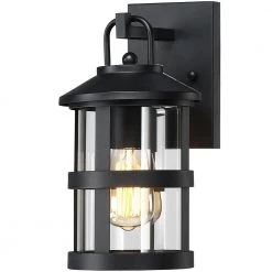 Mission Hill 1-Light Black Hardwired Outdoor Wall Lantern Sconce with Clear Glass by TRUE FINE