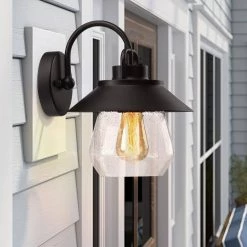 Cottage 1-Light Black Hardwired Outdoor Wall Lantern Sconce with Seeded Glass by TRUE FINE -Dale Tiffany Store black true fine outdoor sconces td40008ot 1d 1000