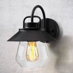 Cottage 1-Light Black Hardwired Outdoor Wall Lantern Sconce with Seeded Glass by TRUE FINE -Dale Tiffany Store black true fine outdoor sconces td40008ot 1f 1000