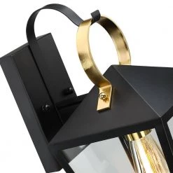 Blakely 1-Light Black Hardwired Outdoor Wall Lantern Sconce with Brass Accents by TRUE FINE -Dale Tiffany Store black true fine outdoor sconces td40009ot 1f 1000