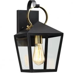 Blakely 1-Light Black Hardwired Outdoor Wall Lantern Sconce with Brass Accents by TRUE FINE
