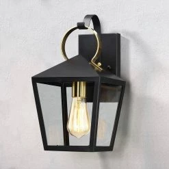 Blakely 1-Light Black Hardwired Outdoor Wall Lantern Sconce with Brass Accents by TRUE FINE -Dale Tiffany Store black true fine outdoor sconces td40009ot 76 1000