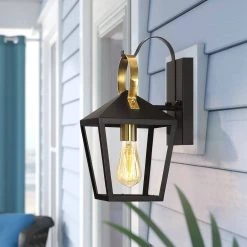 Blakely 1-Light Black Hardwired Outdoor Wall Lantern Sconce with Brass Accents by TRUE FINE -Dale Tiffany Store black true fine outdoor sconces td40009ot a0 1000