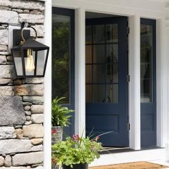 Blakely 1-Light Black Hardwired Outdoor Wall Lantern Sconce with Brass Accents by TRUE FINE -Dale Tiffany Store black true fine outdoor sconces td40009ot c3 1000