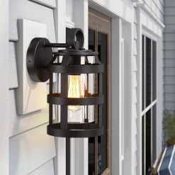 Castle 1-Light Black Hardwired Outdoor Wall Lantern Sconce with Clear Glass by TRUE FINE -Dale Tiffany Store black true fine outdoor sconces td40011ot 1d 1000