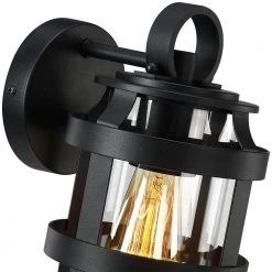 Castle 1-Light Black Hardwired Outdoor Wall Lantern Sconce with Clear Glass by TRUE FINE -Dale Tiffany Store black true fine outdoor sconces td40011ot 1f 1000