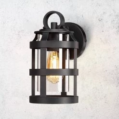 Castle 1-Light Black Hardwired Outdoor Wall Lantern Sconce with Clear Glass by TRUE FINE -Dale Tiffany Store black true fine outdoor sconces td40011ot 76 1000