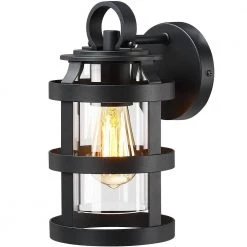 Castle 1-Light Black Hardwired Outdoor Wall Lantern Sconce with Clear Glass by TRUE FINE -Dale Tiffany Store black true fine outdoor sconces td40011ot fa 1000