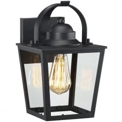 Caroline 1-Light Black Hardwired Outdoor Wall Lantern Sconce with Clear Glass by TRUE FINE