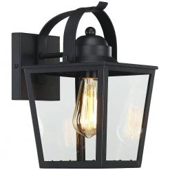 Caroline 1-Light Black Hardwired Outdoor Wall Lantern Sconce with Clear Glass by TRUE FINE -Dale Tiffany Store black true fine outdoor sconces td40012ot 76 1000