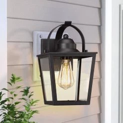 Caroline 1-Light Black Hardwired Outdoor Wall Lantern Sconce with Clear Glass by TRUE FINE -Dale Tiffany Store black true fine outdoor sconces td40012ot a0 1000
