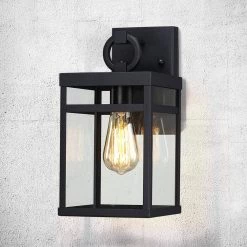 Lancaster 1-Light Black Hardwired Outdoor Wall Lantern Sconce with Clear Glass by TRUE FINE -Dale Tiffany Store black true fine outdoor sconces td40013ot 40 1000