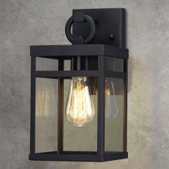 Lancaster 1-Light Black Hardwired Outdoor Wall Lantern Sconce with Clear Glass by TRUE FINE -Dale Tiffany Store black true fine outdoor sconces td40013ot 76 1000