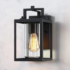 Manor 1-Light Black Hardwired Outdoor Wall Lantern Sconce with Clear Glass by TRUE FINE -Dale Tiffany Store black true fine outdoor sconces td40014ot 1f 1000