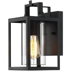 Manor 1-Light Black Hardwired Outdoor Wall Lantern Sconce with Clear Glass by TRUE FINE -Dale Tiffany Store black true fine outdoor sconces td40014ot 4f 1000