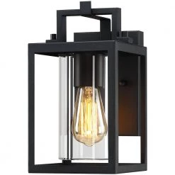 Manor 1-Light Black Hardwired Outdoor Wall Lantern Sconce with Clear Glass by TRUE FINE