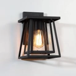 Exton 1-Light Black Double Frame Hardwired Outdoor Wall Lantern Sconce with Clear Glass Panels by TRUE FINE -Dale Tiffany Store black true fine outdoor sconces td41010ot 1d 1000