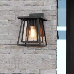 Exton 1-Light Black Double Frame Hardwired Outdoor Wall Lantern Sconce with Clear Glass Panels by TRUE FINE -Dale Tiffany Store black true fine outdoor sconces td41010ot 40 1000