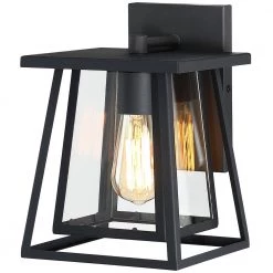 Exton 1-Light Black Double Frame Hardwired Outdoor Wall Lantern Sconce with Clear Glass Panels by TRUE FINE -Dale Tiffany Store black true fine outdoor sconces td41010ot 4f 1000
