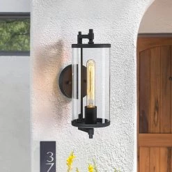 Freeport 14 in. 1-Light Black Hardwired Outdoor Wall Lantern Sconce with Glass Cylinder Shade by TRUE FINE -Dale Tiffany Store black true fine outdoor sconces td60006ot 1d 1000