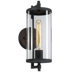 Freeport 14 in. 1-Light Black Hardwired Outdoor Wall Lantern Sconce with Glass Cylinder Shade by TRUE FINE -Dale Tiffany Store black true fine outdoor sconces td60006ot 44 1000