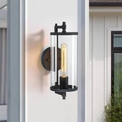 Freeport 14 in. 1-Light Black Hardwired Outdoor Wall Lantern Sconce with Glass Cylinder Shade by TRUE FINE -Dale Tiffany Store black true fine outdoor sconces td60006ot 66 1000