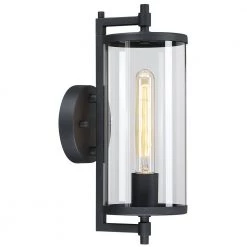 Freeport 14 in. 1-Light Black Hardwired Outdoor Wall Lantern Sconce with Glass Cylinder Shade by TRUE FINE -Dale Tiffany Store black true fine outdoor sconces td60006ot fa 1000