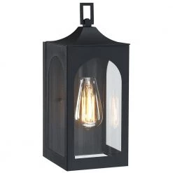 Yates 13.6 in. 1-Light Black Hardwired Outdoor Wall Lantern Sconce by TRUE FINE